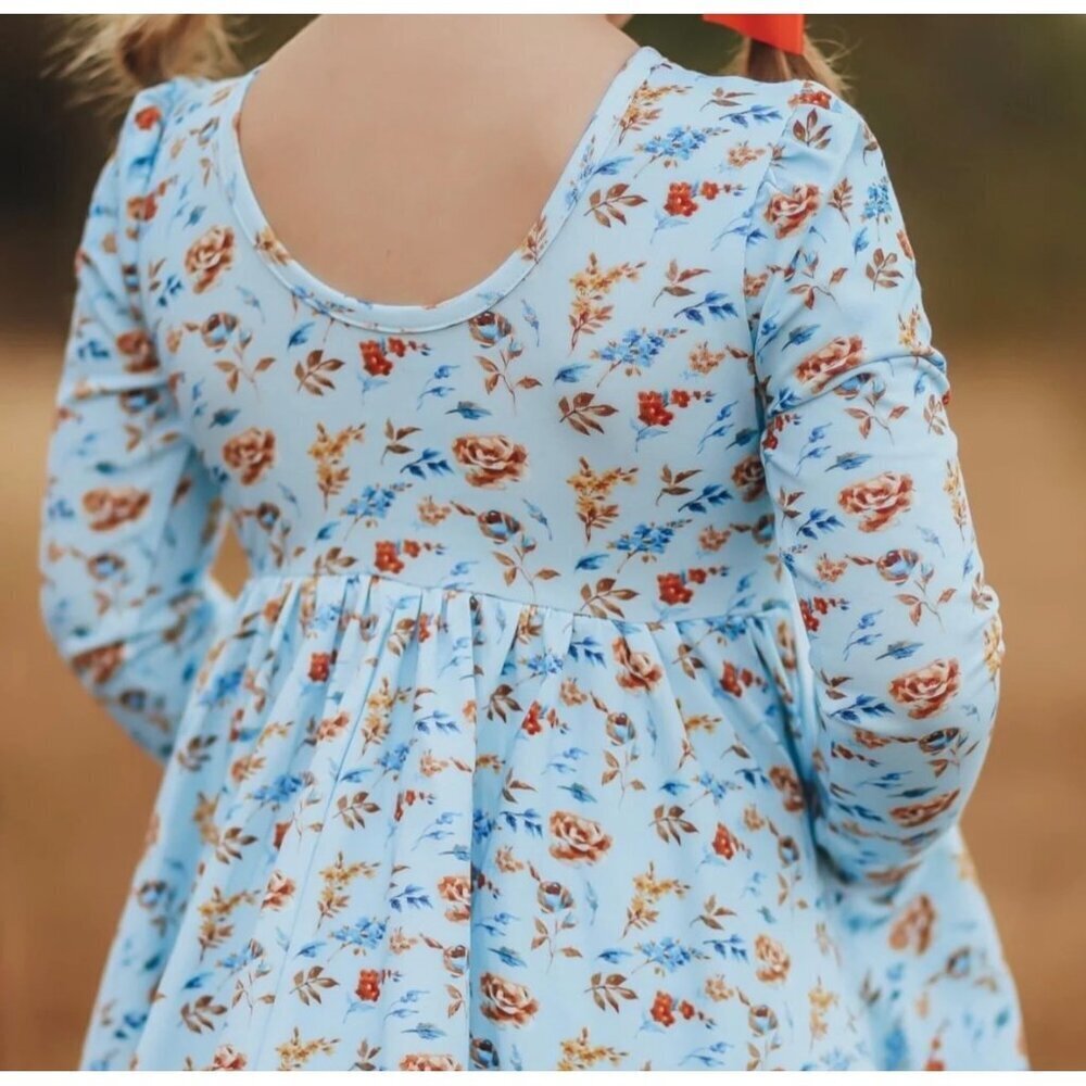 Makena Lane Laila Twirl Girls Baby Blue Floral Long Sleeve Dress Size 7 - Picture 11 of 11